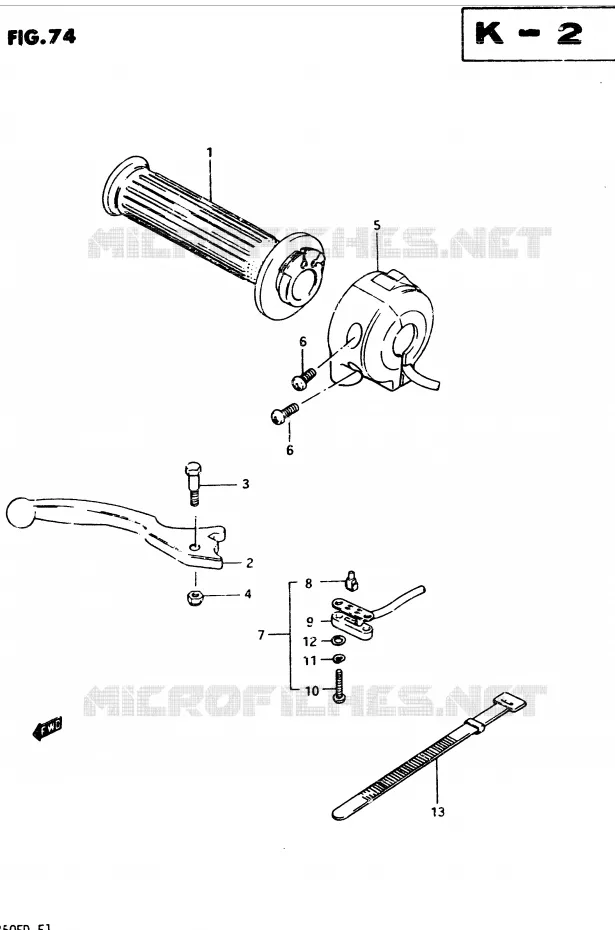 ENSEMBLE LEVIER - COMMODO DROIT (MODELE Z) Suzuki MOTO 250 GSX 1983  GSX250D(Z/D)