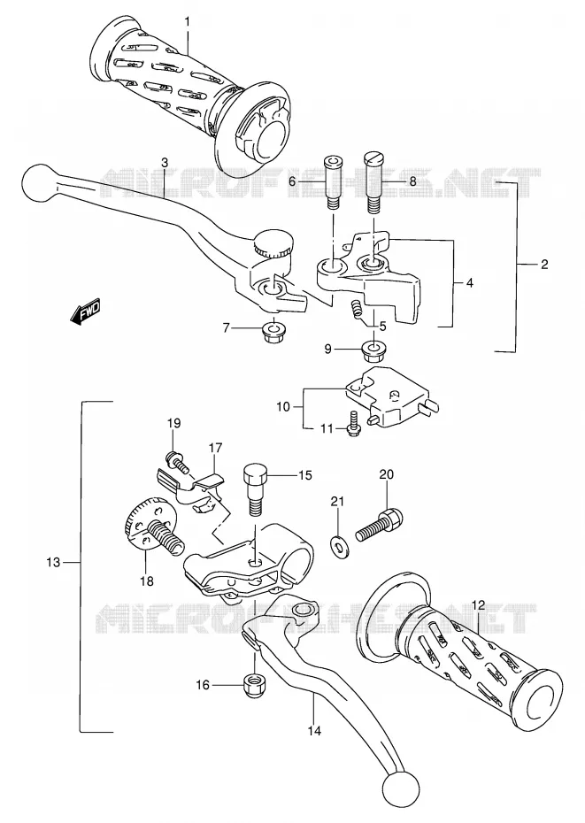 ENSEMBLE LEVIERS - POIGNEES Suzuki MOTO 250 GSX 1997  GSX250FV(E24)