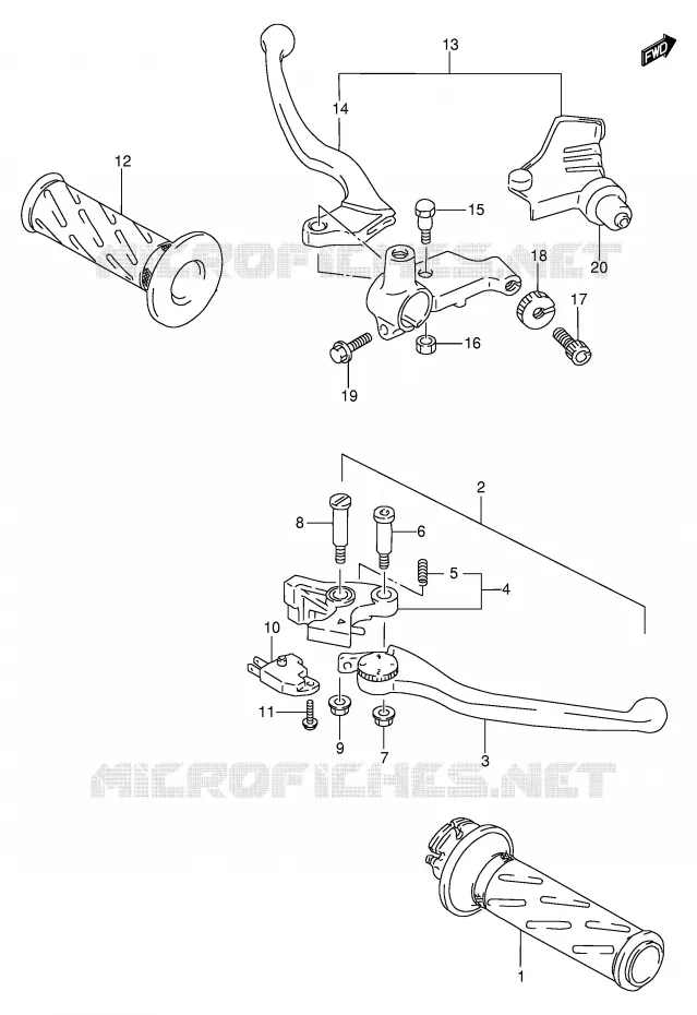 ENSEMBLE LEVIERS - POIGNEES Suzuki MOTO 600 BANDIT 1998  GSF600W/GSF600SW/GSF600UW/GSF600SUW
