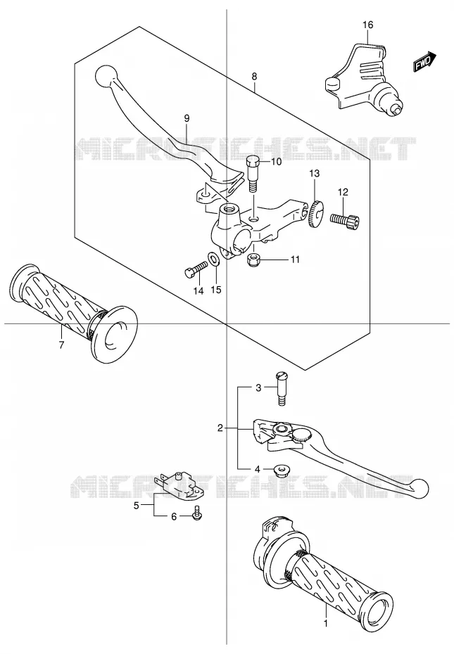 ENSEMBLE LEVIERS - POIGNEES Suzuki MOTO 600 BANDIT 2004  GSF600SK4(E2)