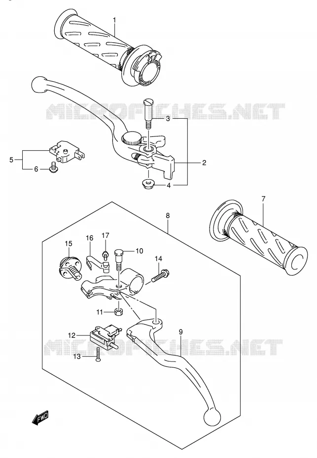 ENSEMBLE LEVIERS - POIGNEES Suzuki MOTO 600 GSX-R 2002  GSX-R600U2K2(E2)