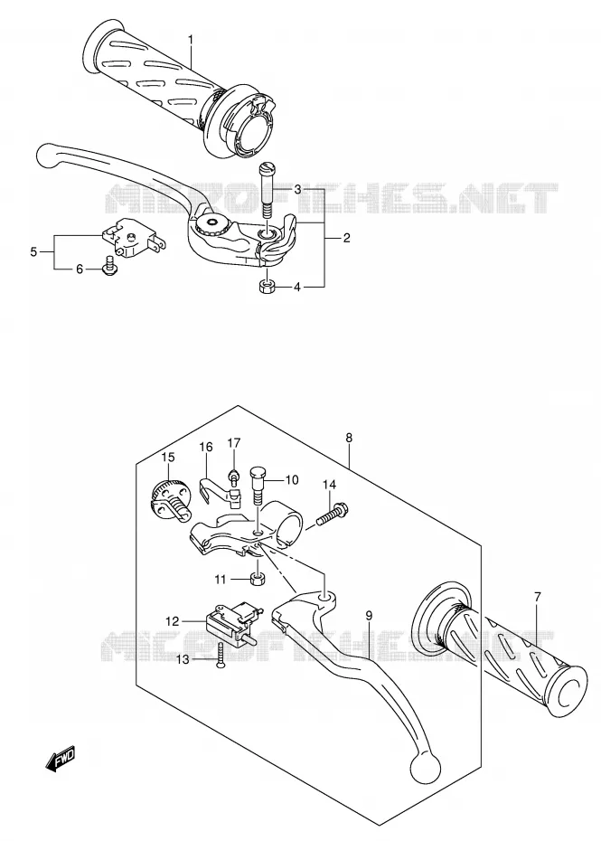 ENSEMBLE LEVIERS - POIGNEES Suzuki MOTO 600 GSX-R 2005  GSX-R600U2XK5(E2)