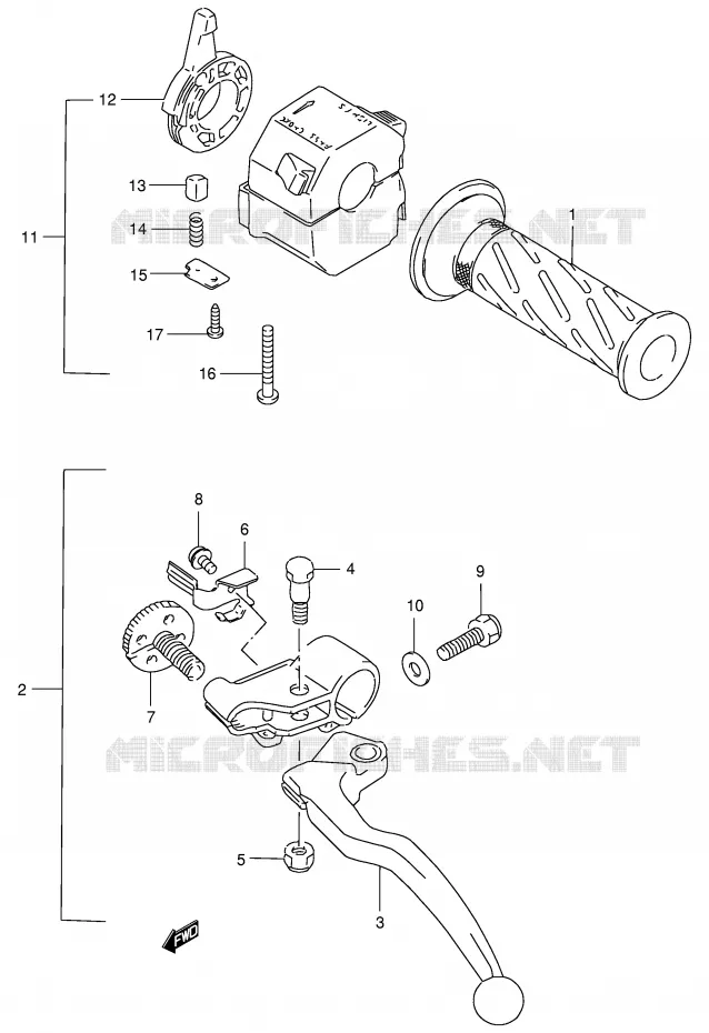 ENSEMBLE POIGNEE GAUCHE Suzuki MOTO 400 GSX-R 1991  GSX-R400RM(E30)