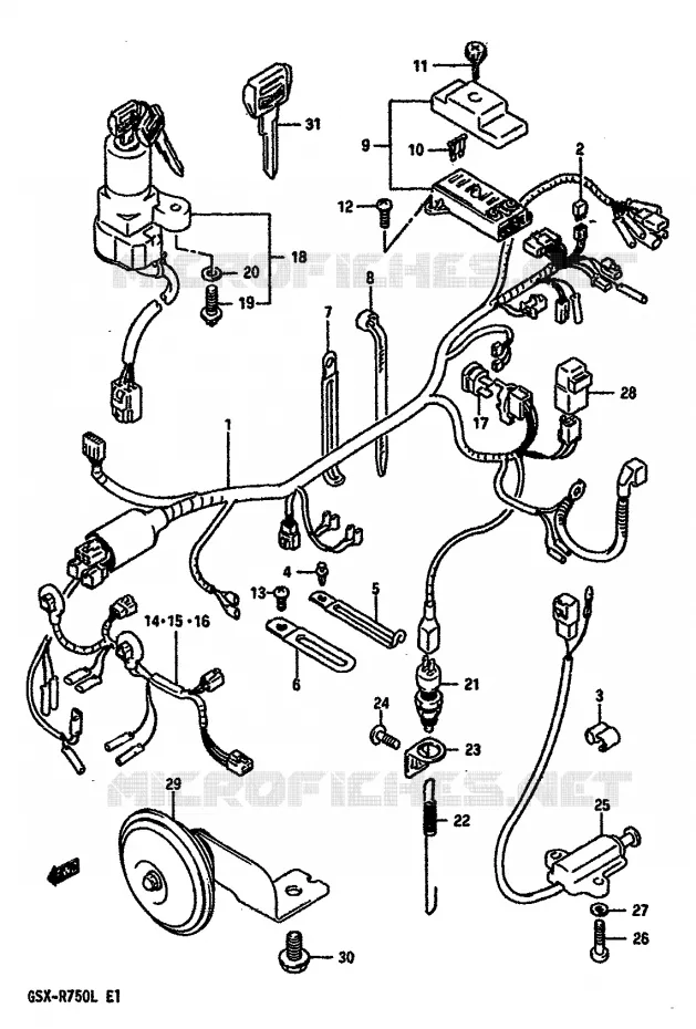 FAISCEAU ELECTRIQUE (MODELE J/K) Suzuki MOTO 750 GSX-R 1990  GSX-R750L(J/K/L)