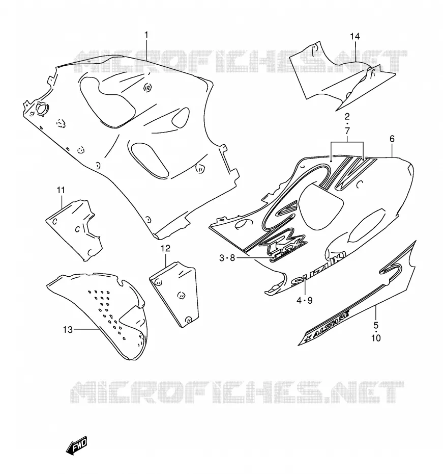 FLANCS DE CARENAGES (MODELE Y FOR BP6) Suzuki MOTO 600 GSX-R 1999  GSX-R600X(E2)