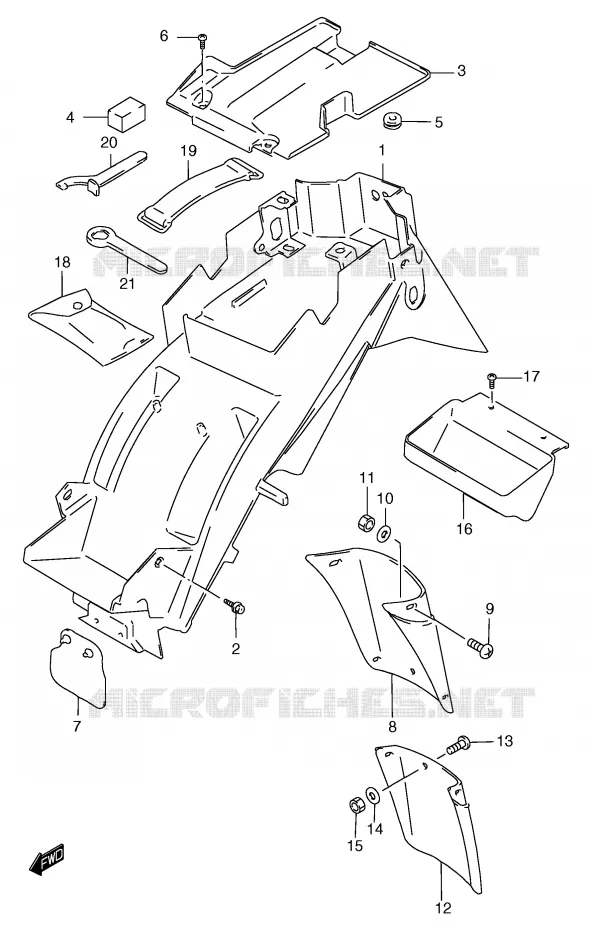 GARDE BOUE ARRIERE (GSF1200SAV/SAW/SAX/SAY) Suzuki MOTO 1200 BANDIT 1998  GSF1200SW(E2)