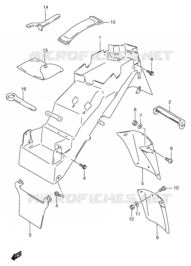 GARDE BOUE ARRIERE (GSF1200T/ST/V/SV/W/SW/X/SX/Y/SY) Suzuki MOTO 1200 BANDIT 1999  GSF1200X(E2)
