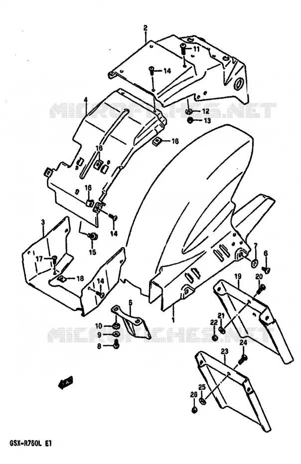 GARDE BOUE ARRIERE (MODELE J/K) Suzuki MOTO 750 GSX-R 1988  GSX-R750J(J/K/L)