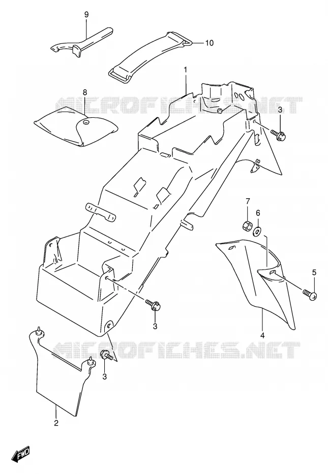 GARDE BOUE ARRIERE (MODELE T/V/W/X) Suzuki MOTO 600 BANDIT 1998  GSF600WSUW(E2)