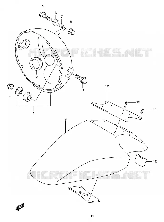 GARDE BOUE AVANT (GSF1200T/V/W/X/Y) Suzuki MOTO 1200 BANDIT 1996  GSF1200ST(E2)