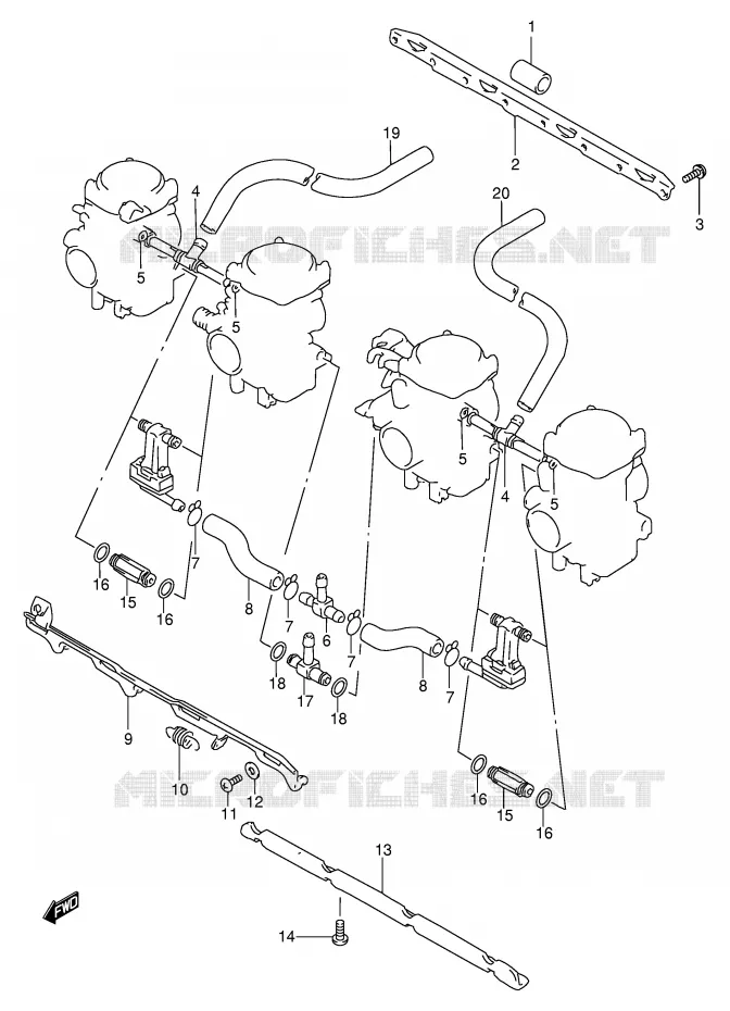 PIECES EXTERNES CARBURATEUR (MODELE S) Suzuki MOTO 600 BANDIT 1998  GSF600W/GSF600SW/GSF600UW/GSF600SUW