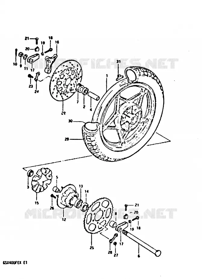 ROUE ARRIERE (E2) Suzuki MOTO 400 GSX 1981  GSX400FEX