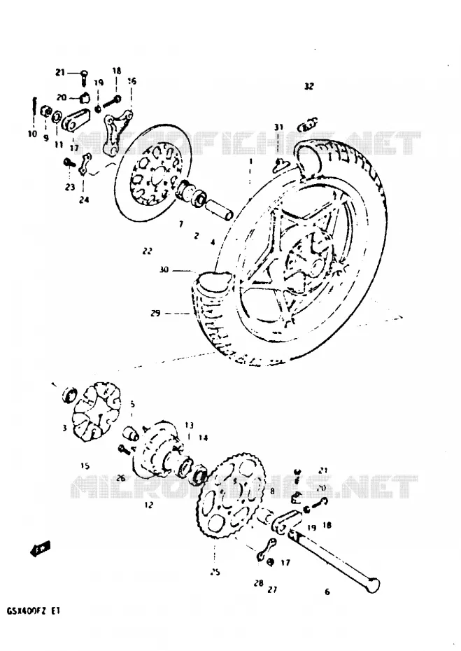 ROUE ARRIERE (E2) Suzuki MOTO 400 GSX 1981  GSX400FX(X/Z)