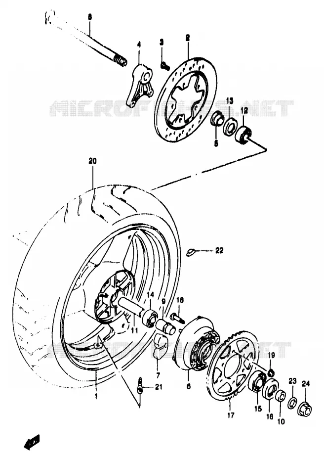 ROUE ARRIERE (GSF1200T/V/W/X/Y/ST/SV/SW/SX/SY) Suzuki MOTO 1200 BANDIT 2000  GSF1200SY(T/V/W/X/Y)