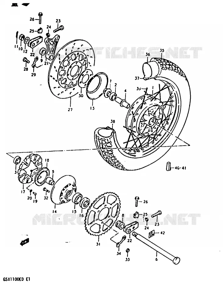 ROUE ARRIERE (GSX1100Z/D/XD) Suzuki MOTO 1100 GSX-E 1982  GSX1100EZ(Z/D)