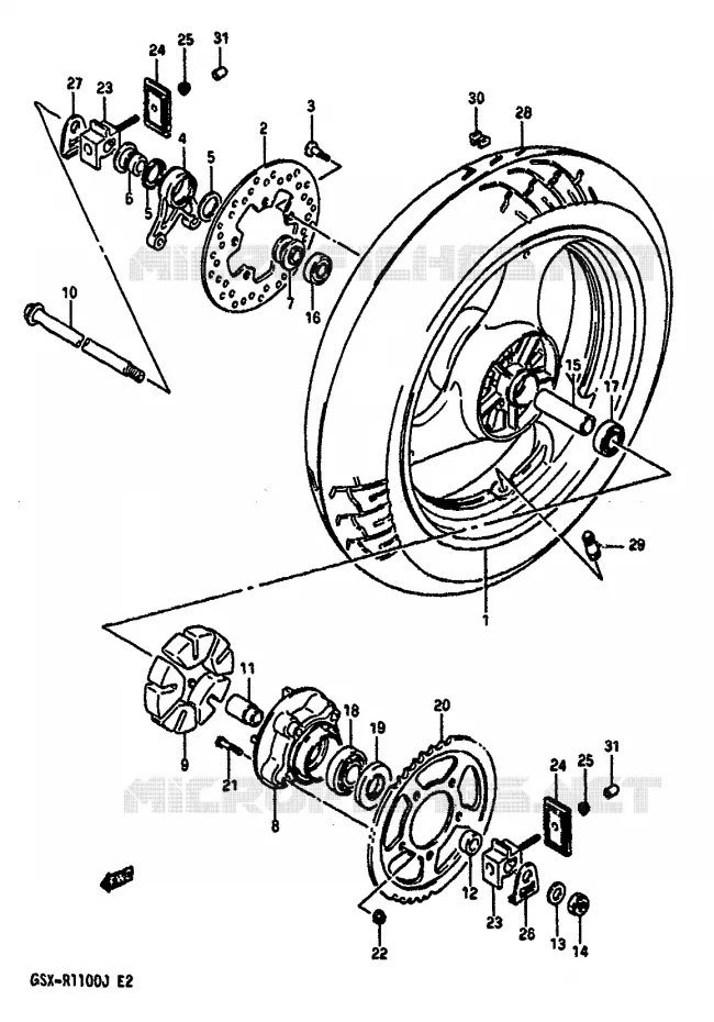 ROUE ARRIERE (MODELE J) Suzuki MOTO 1100 GSX-R 1988  GSX-R1100J(G/H/J)