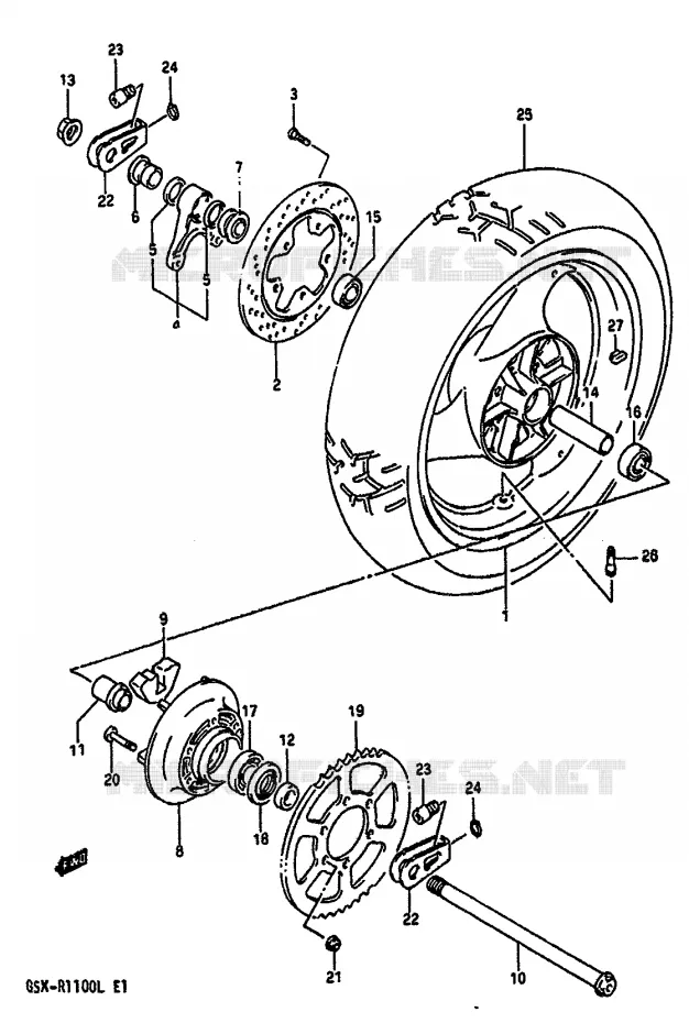 ROUE ARRIERE (MODELE L) Suzuki MOTO 1100 GSX-R 1989  GSX-R1100K(K/L)
