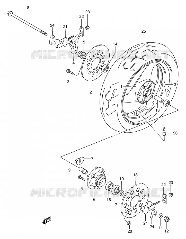 ROUE ARRIERE Suzuki MOTO 250 GSX 1994  GSX250FR(E24)