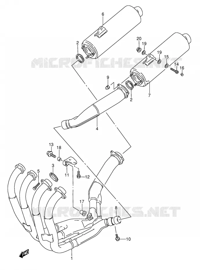 SILENCIEUX (MODELE S/T/V/W) Suzuki MOTO 1100 GSX-R 1995  GSX-R1100WS(E28)