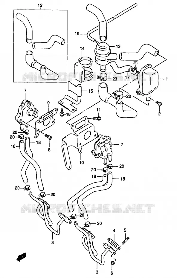 SYSTÈME DE RECYCLAGE GAZ D'ECHAPPEMENT (GSF1200ST/SV/SW/SX/SY E18) Suzuki MOTO 1200 BANDIT 1999  GSF1200SX(T/V/W/X/Y)