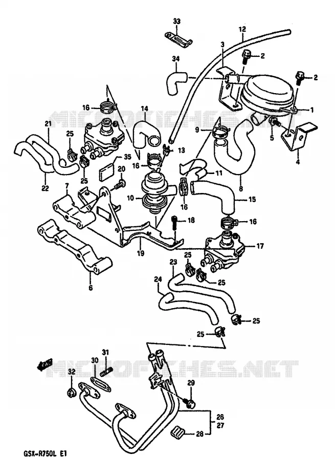 SYSTÈME DE RECYCLAGE GAZ D'ECHAPPEMENT (MODELE L E18) Suzuki MOTO 750 GSX-R 1988  GSX-R750J(J/K/L)
