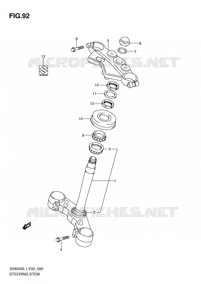 COLONNE DE DIRECTION (SV650SUL1 E24) Suzuki MOTO 650 SV 2011  SV650SL1(E2)