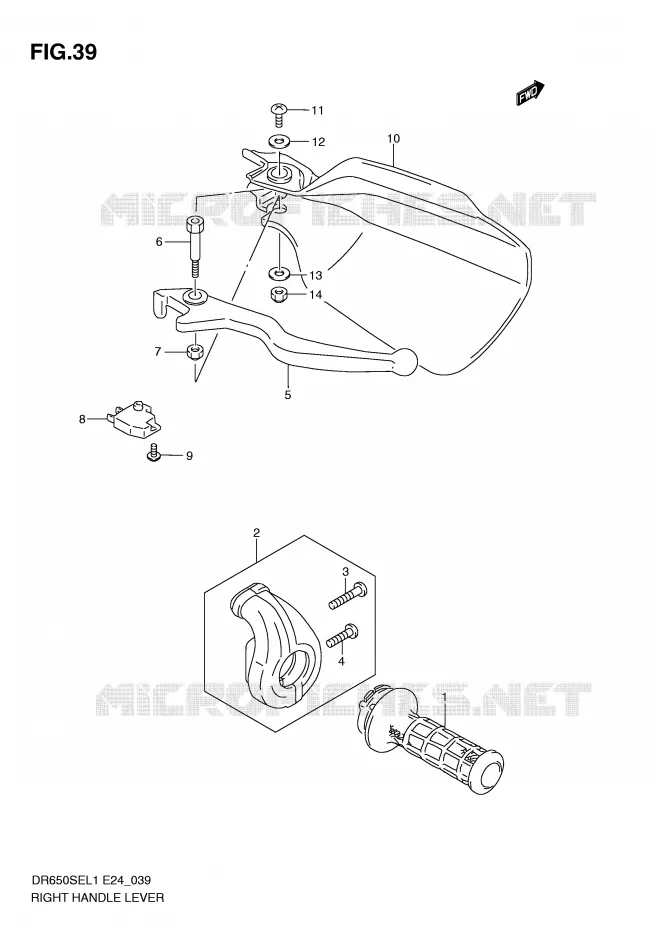 ENSEMBLE LEVIER - POIGNEE DROITE Suzuki MOTO 650 DR 2011  DR650SE L1(E24)