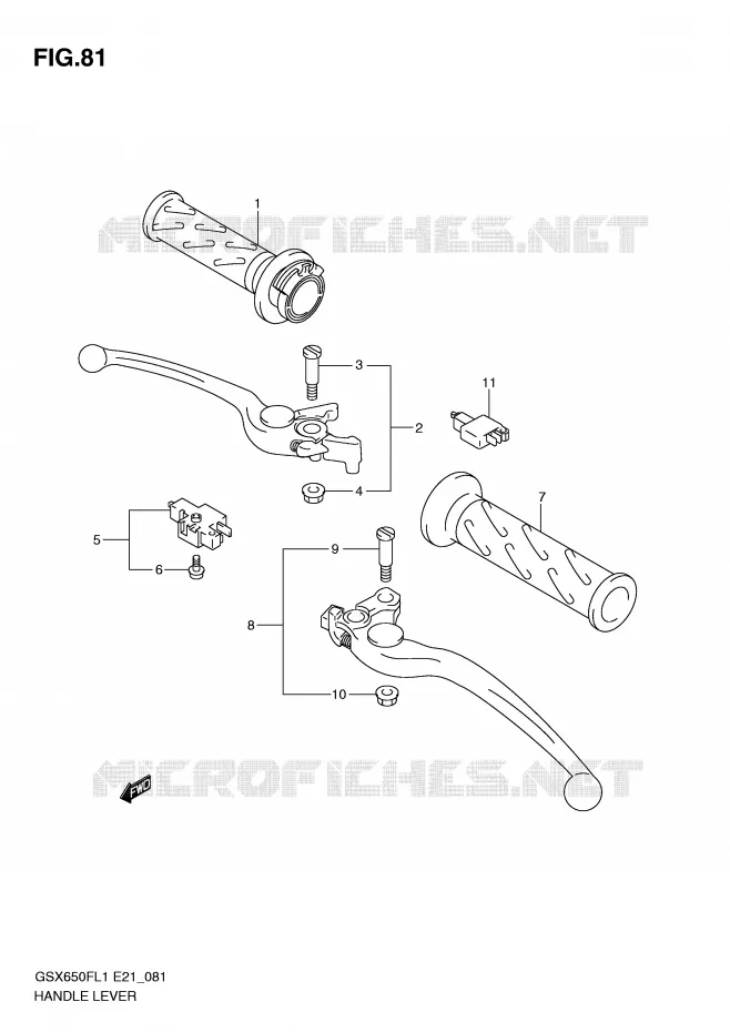 LEVIERS - POIGNEES (GSX650FAL1 E21) Suzuki MOTO 650 GSX-F 2011  GSX650FUL1(E21)