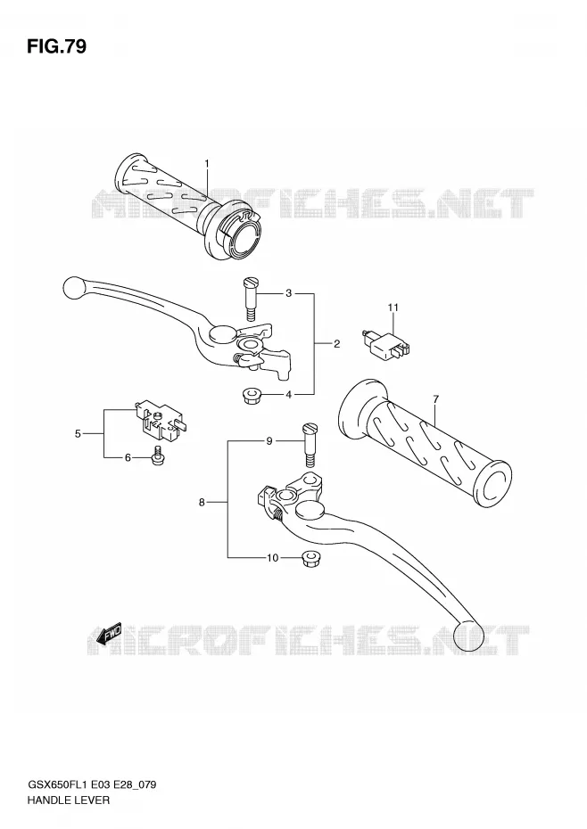 LEVIERS - POIGNEES (GSX650FAL1 E28) Suzuki MOTO 650 GSX-F 2011  GSX650FL1(E3/E28)