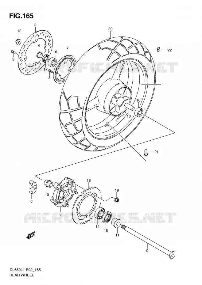 ROUE ARRIERE (DL650AL1 E19) Suzuki MOTO 650 V-STROM 2011  DL650AUEL1(E2)
