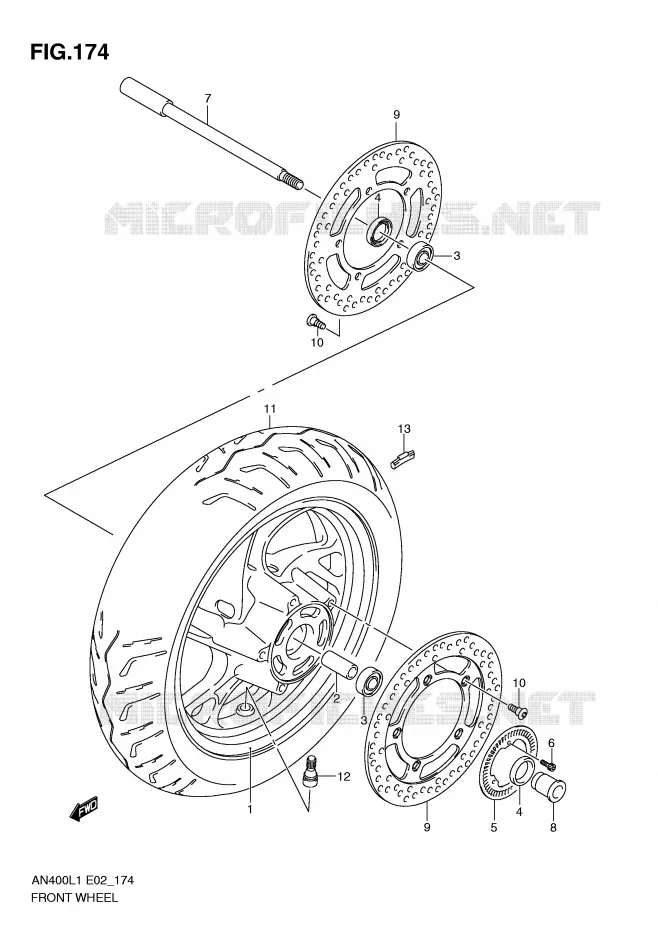 ROUE AVANT (AN400AL1 E19) Suzuki SCOOTER 400 BURGMAN 2011  AN400AL1(E2)
