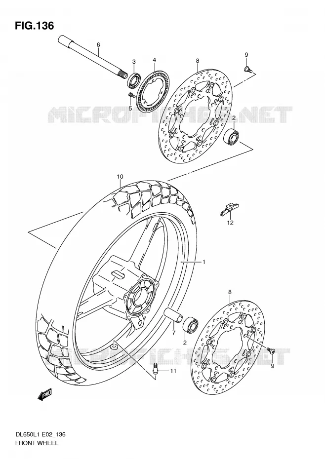 ROUE AVANT (DL650AL1 E2) Suzuki MOTO 650 V-STROM 2011  DL650AL1(E2)