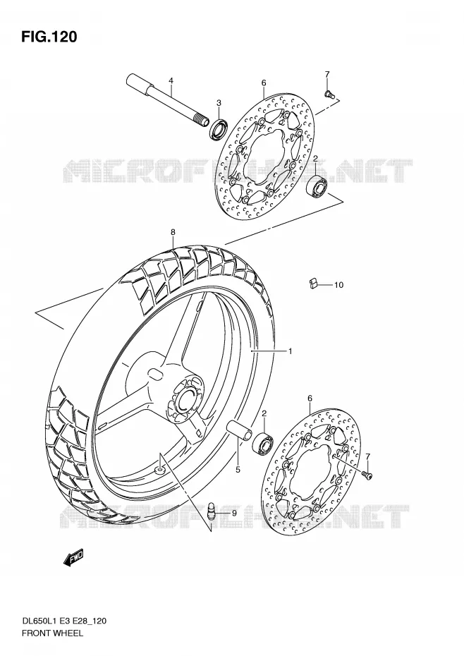 ROUE AVANT (DL650L1 E33) Suzuki MOTO 650 V-STROM 2011  DL650AL1(E3)