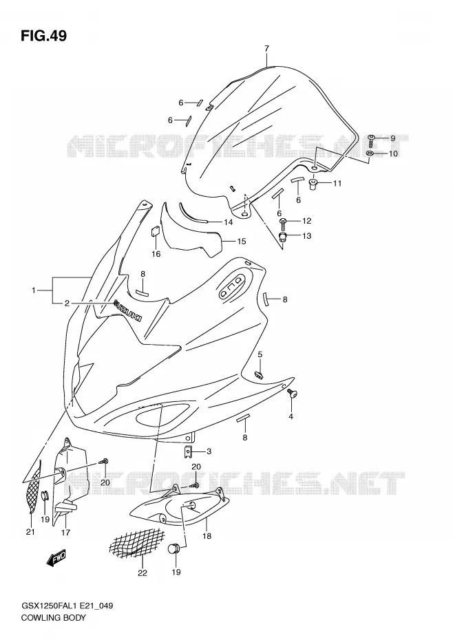 CARENAGES - ETIQUETTES Suzuki MOTO 1250 GSX-F 2011  GSX1250FAL1(E21)