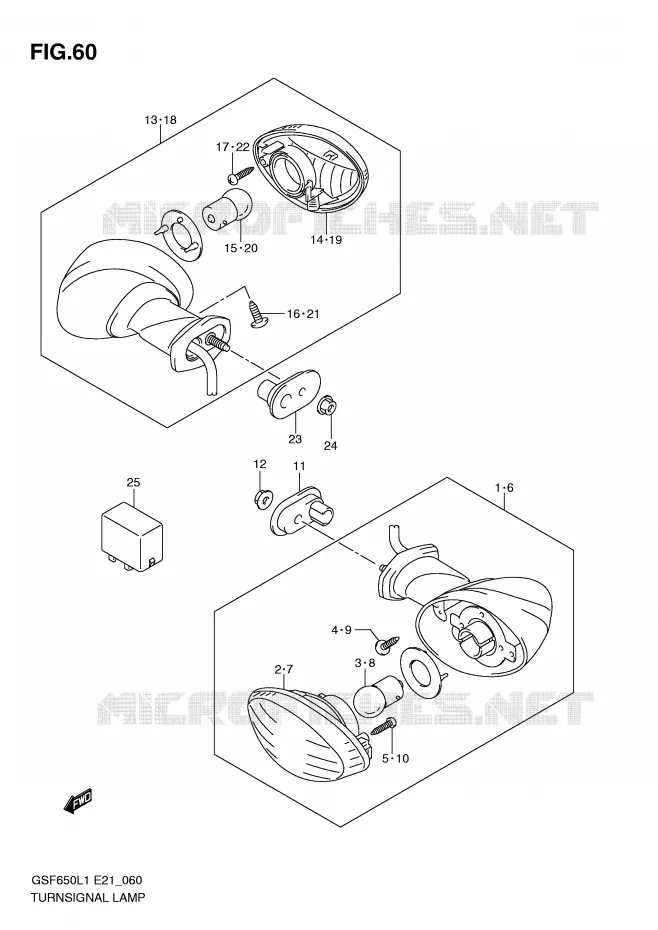 CLIGNOTANTS (GSF650AL1 E21) Suzuki MOTO 650 BANDIT 2011  GSF650SL1(E21)