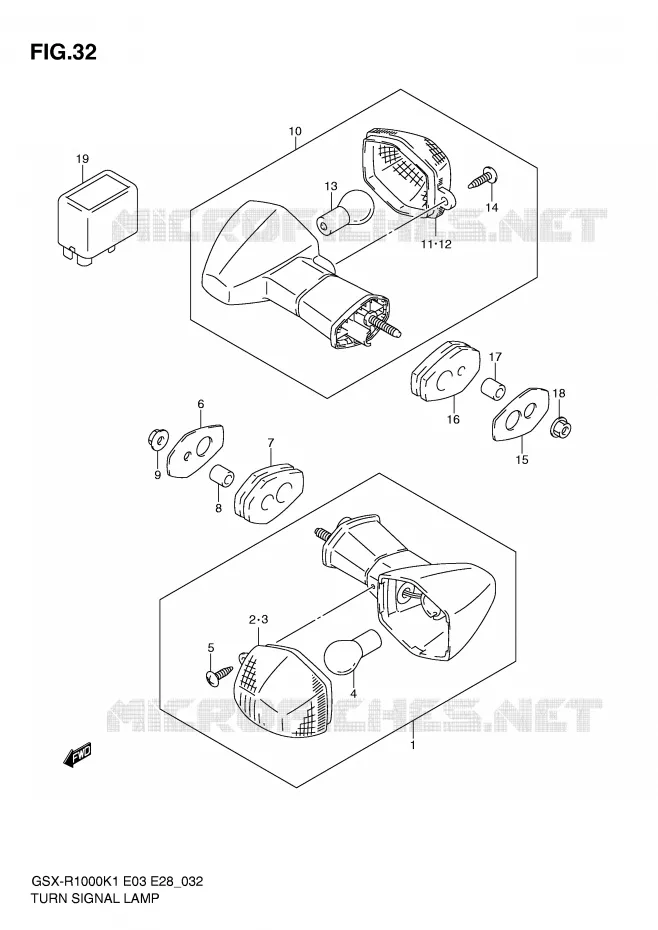 CLIGNOTANTS (GSX-R1000K1) Suzuki MOTO 1000 GSX-R 2001  GSX-R1000K1(E3/E28)