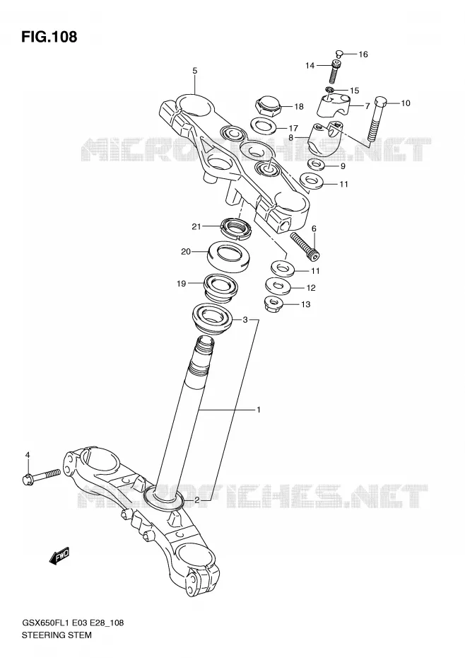 COLONNE DE DIRECTION (GSX650FAL1 E28) Suzuki MOTO 650 GSX-F 2011  GSX650FAL1(E3/E28)