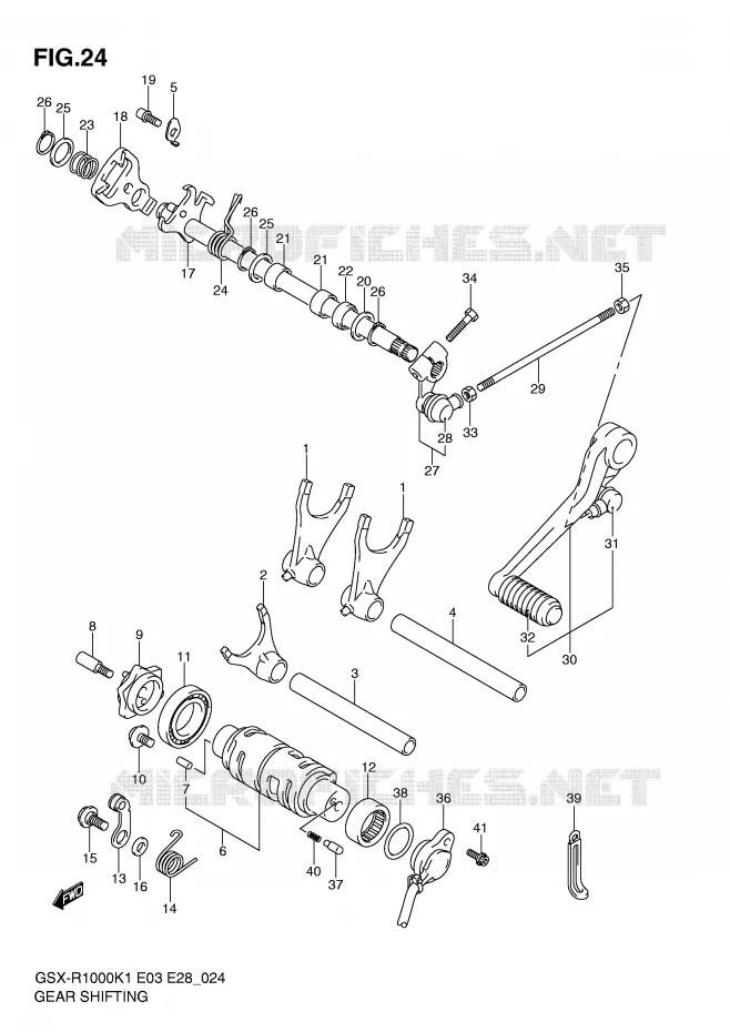 ENSEMBLE DE SELECTION DE VITESSES Suzuki MOTO 1000 GSX-R 2001  GSX-R1000K1(E3/E28)