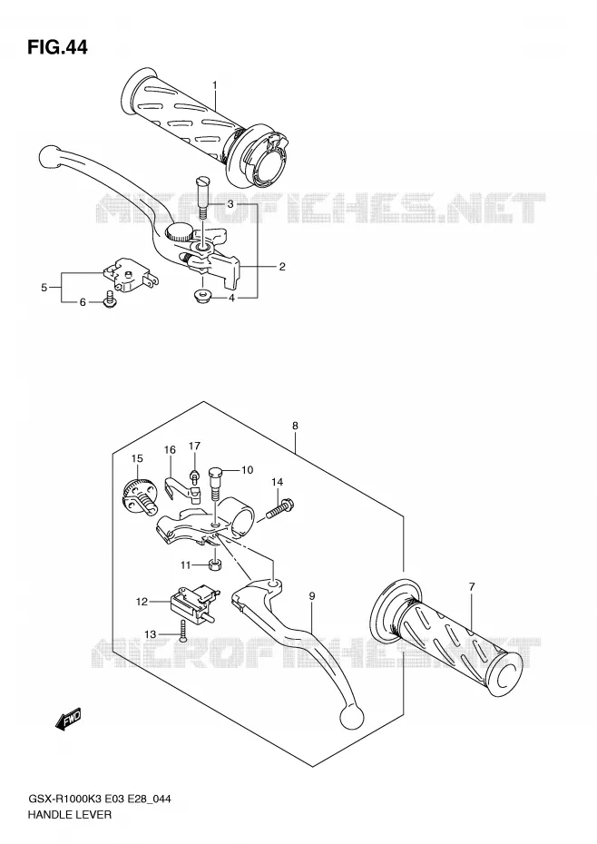 ENSEMBLE LEVIERS - POIGNEES Suzuki MOTO 1000 GSX-R 2004  GSX-R1000ZK4(E3/E28)