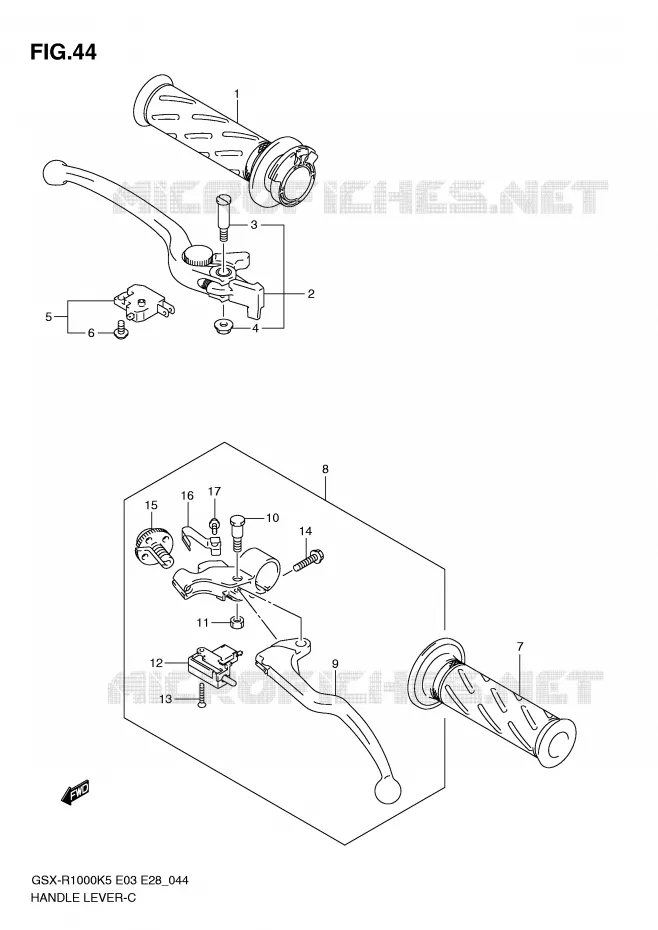 ENSEMBLE LEVIERS - POIGNEES Suzuki MOTO 1000 GSX-R 2005  GSX-R1000 K5 (E28)