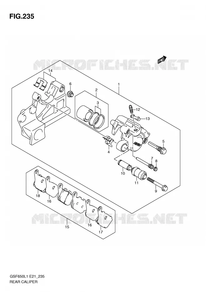 ETRIER DE FREIN ARRIERE (GSF650SL1 E21) Suzuki MOTO 650 BANDIT 2011  GSF650UAL1(E21)