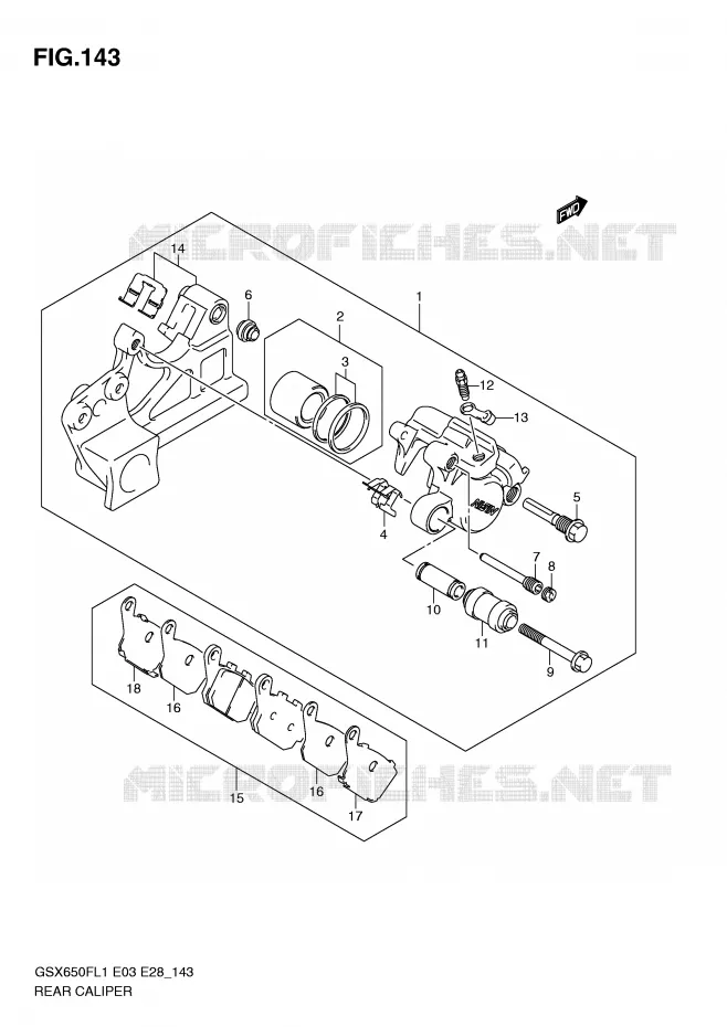 ETRIER DE FREIN ARRIERE (GSX650FAL1 E28) Suzuki MOTO 650 GSX-F 2011  GSX650FL1(E3/E28)