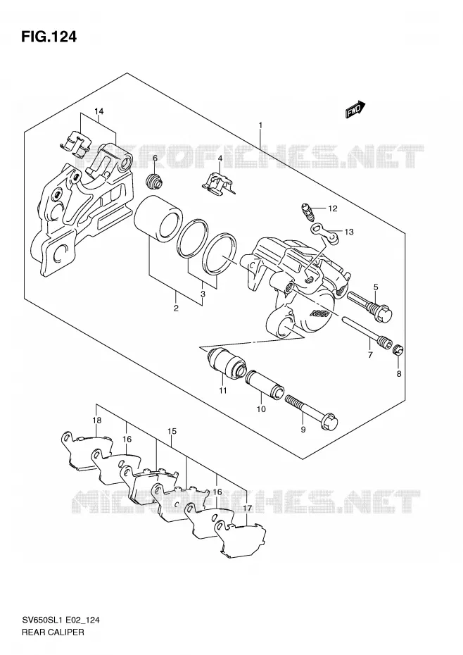 ETRIER DE FREIN ARRIERE (SV650SAL1 E24) Suzuki MOTO 650 SV 2011  SV650SAL1(E2)