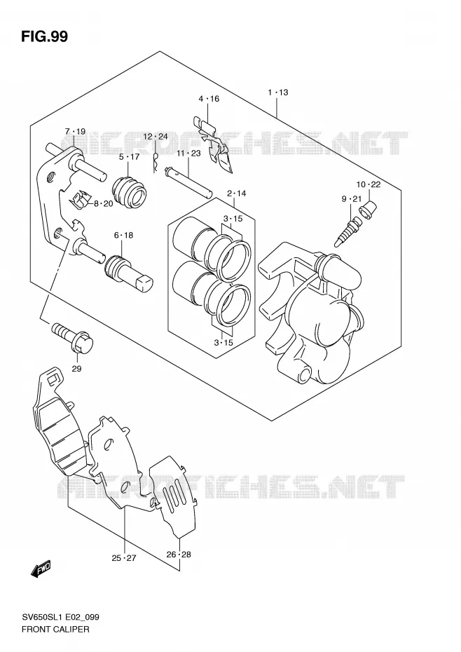 ETRIER DE FREIN AVANT (SV650SL1 E24) Suzuki MOTO 650 SV 2011  SV650SUL1(E2)