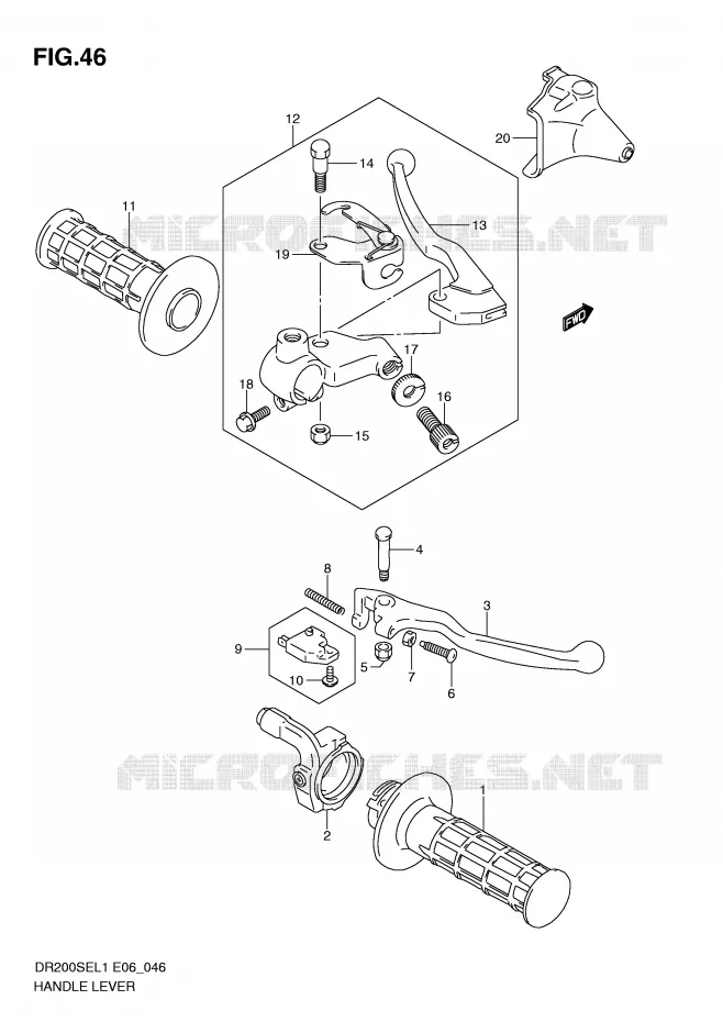 LEVIERS - POIGNEES (DR200SEL1 E24) Suzuki MOTO 200 DR 2011  DR200SEL1(E6)