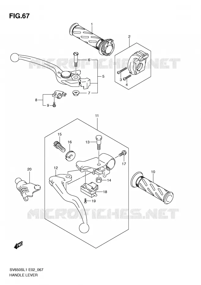 LEVIERS - POIGNEES (SV650SL1 E24) Suzuki MOTO 650 SV 2011  SV650SUL1(E2)
