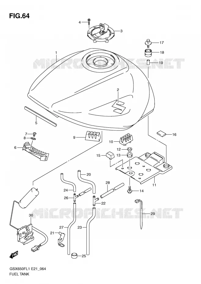 RESERVOIR D'ESSENCE (GSX650FUL1 E21) Suzuki MOTO 650 GSX-F 2011  GSX650FAL1(E21)
