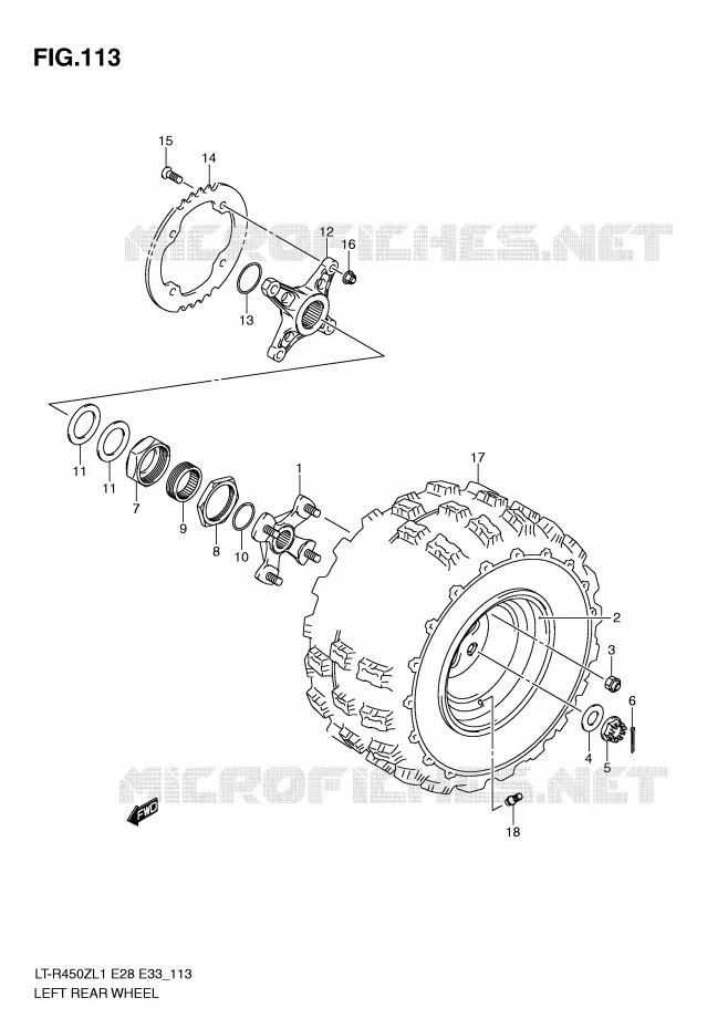 ROUE ARRIERE GAUCHE (LT-R450L1 E28) Suzuki QUAD 450 QUADRACER 2011  LT-R450ZL1(E28/E33)