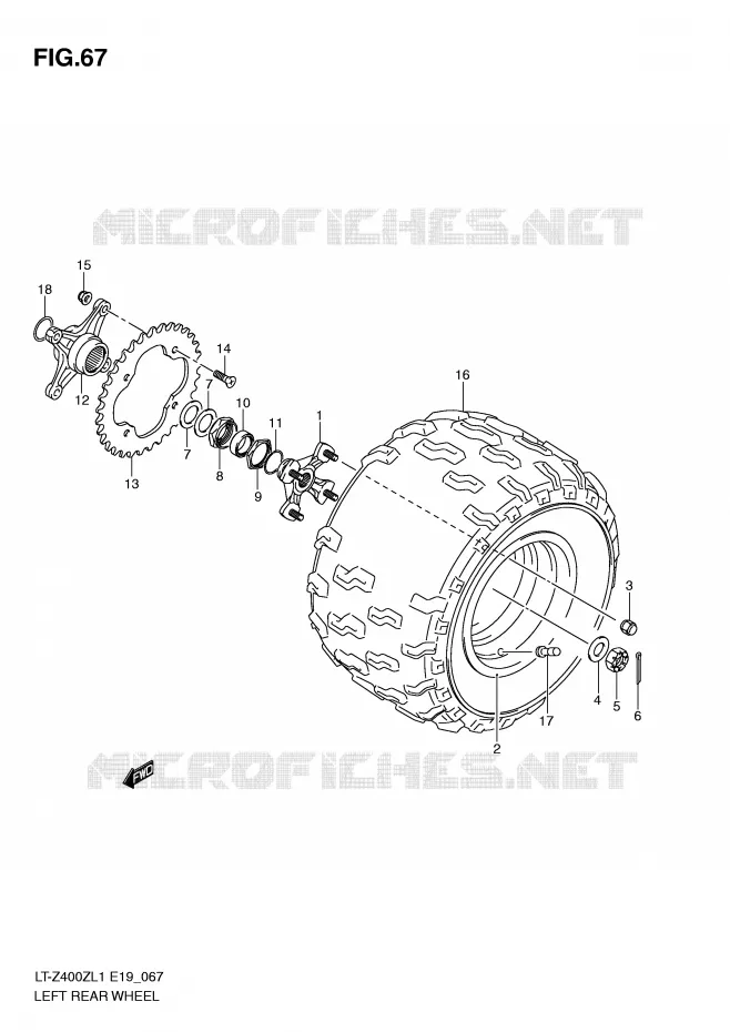 ROUE ARRIERE GAUCHE (LT-Z400ZL1 E19) Suzuki QUAD 400 QUADSPORT 2011  LT-Z400L1(E19)