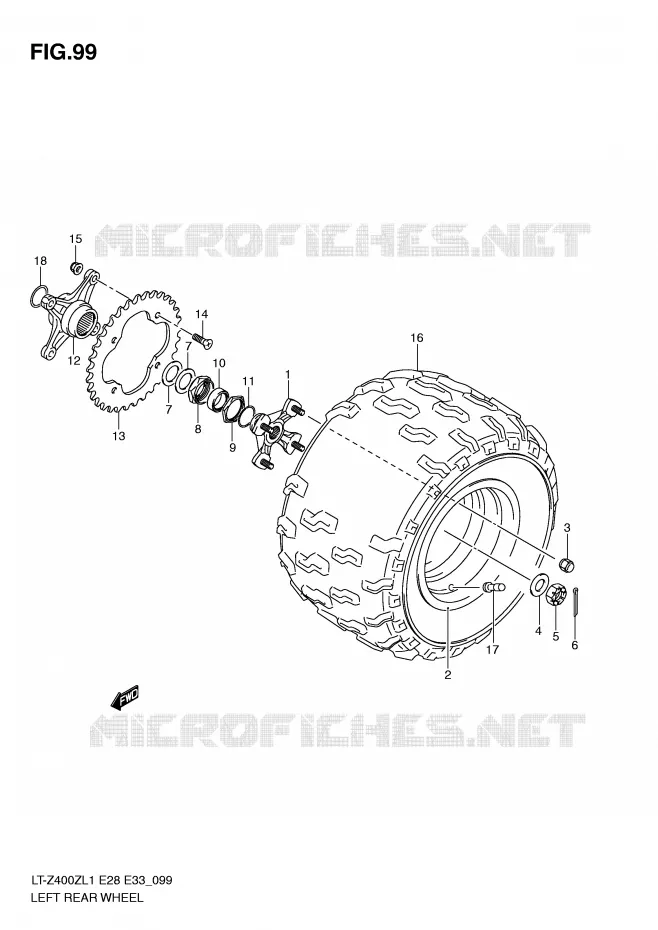 ROUE ARRIERE GAUCHE (LT-Z400ZL1 E28) Suzuki QUAD 400 QUADSPORT 2011  LT-Z400ZL1(E28/E33)